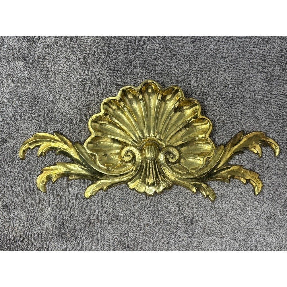 Vintage Gold Cast Iron Shell Wall Pediment Acanthus Scroll Architectural Heavy